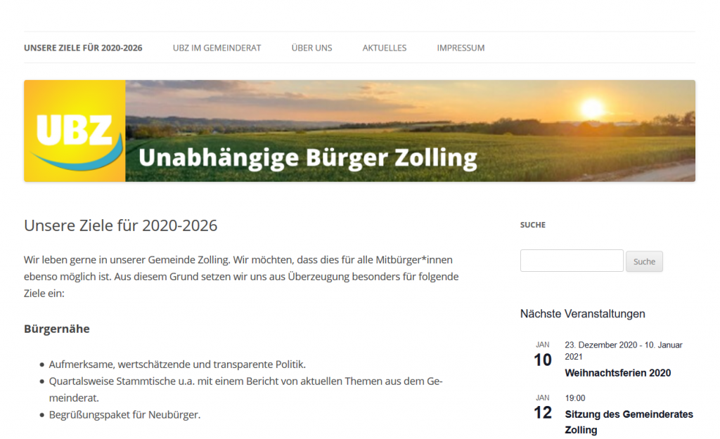 Screenshot Homepage UBZ